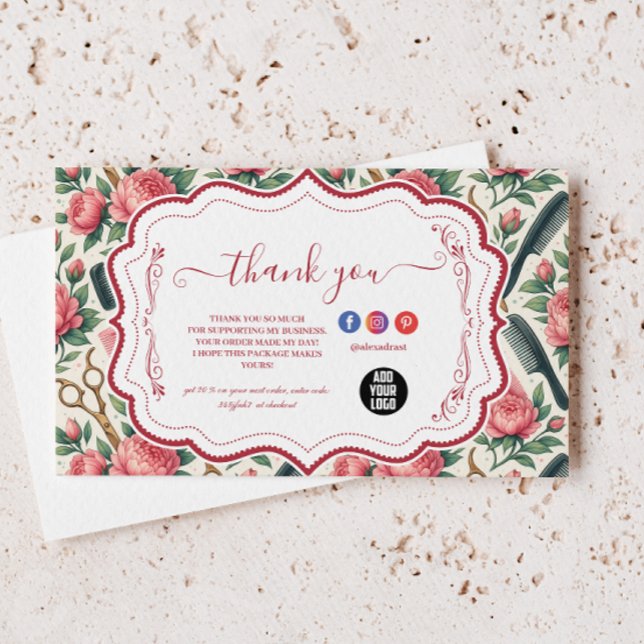 Floral Pink Green Hair Stylist Business Tack Kort (Skapare uppladdad)