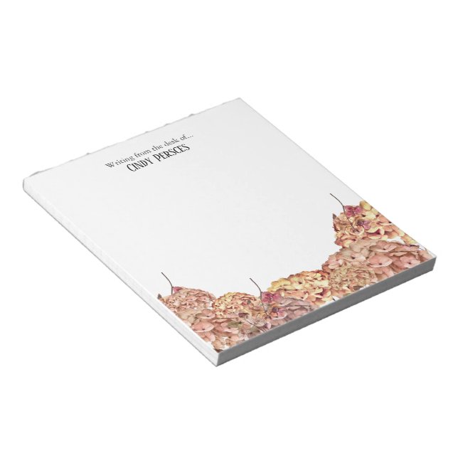Floral Pink Hydrangea Border Personalized Notepad Anteckningsblock (Vinklad)