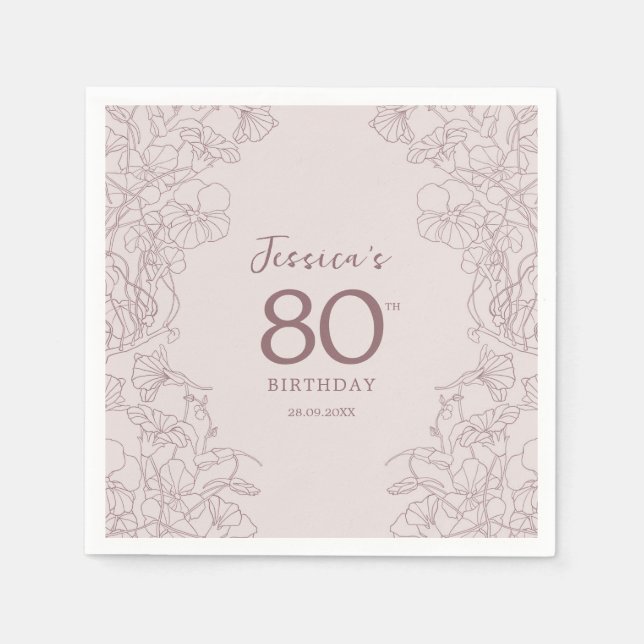 Floral Pink Mauve Birthday Pappersservett (Framsidan)