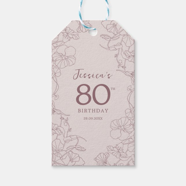 Floral Pink Mauve Birthday Presentetikett (Framsidan)