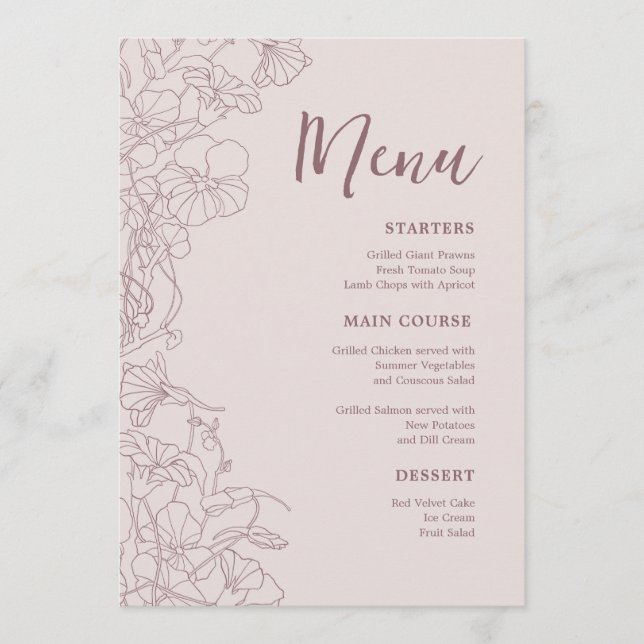 Floral Pink Mauve Dinner Meny (Framsida)