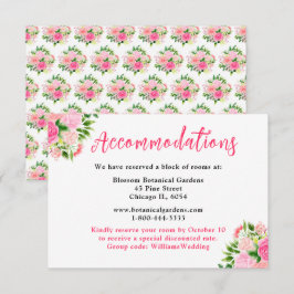 Floral Pink Roses Wedding Accommodations  Tilläggskort