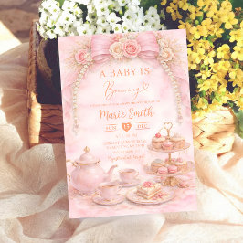 floral pink watercolor baby shower tea coquette in inbjudningar