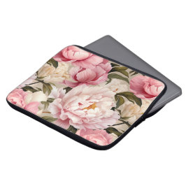 Floral Pink White Peony Flowers Feminine Designer Laptop Fodral