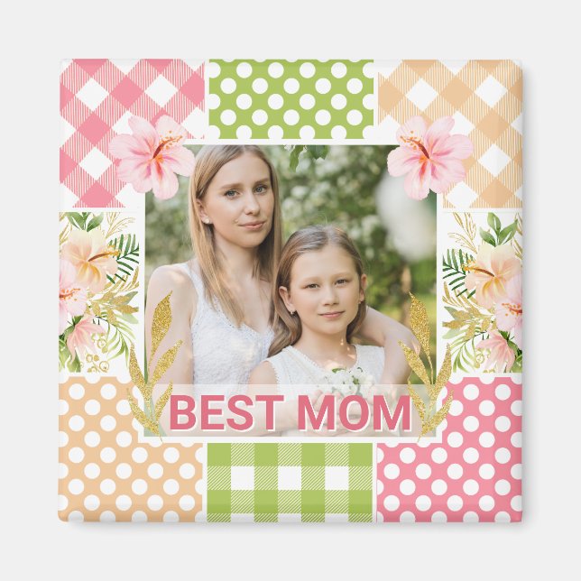 Floral & Plaid Photo Frame Mother's Day Magnet (Framsidan)