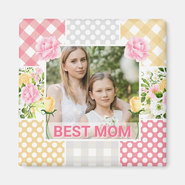 Floral & Plaid Photo Frame Mother's Day Magnet (Framsidan)
