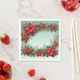 Floral Poinsettia Frosty Pine Border Découpage Pappersservett
