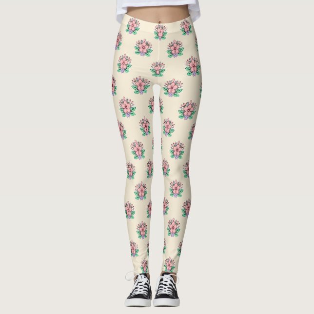 Floral Polka Dots Pattern – Cute Botanical Spot  Leggings (Framsida)