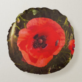 Floral Poppy Dream – Botanical Fantasy Wildflowers Rund Kudde