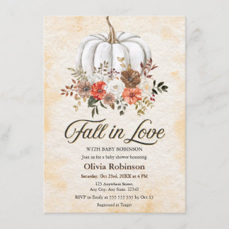 Floral Pumpkin Fall in Love Baby Shower Inbjudningar