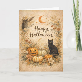 Floral Pumpkins Vintage Boho Halloween Kort