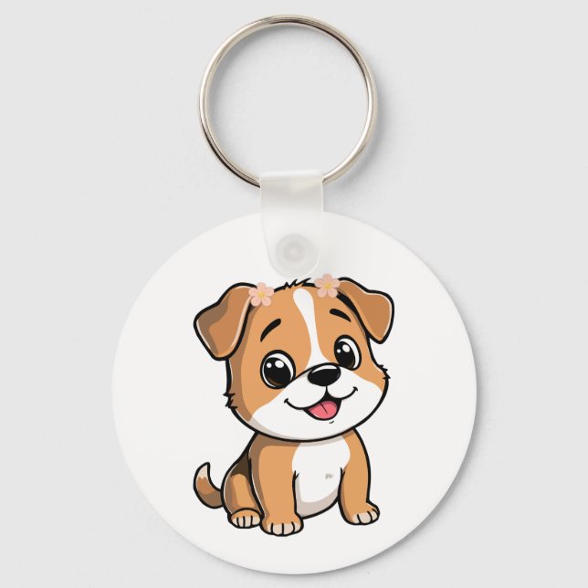 Floral Puppy Keychain – Cute Dog Nyckelring (Framsida)