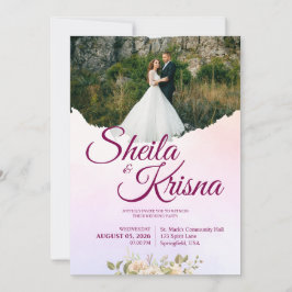 Floral Purple and Pink Elegance Wedding with Photo Inbjudningar