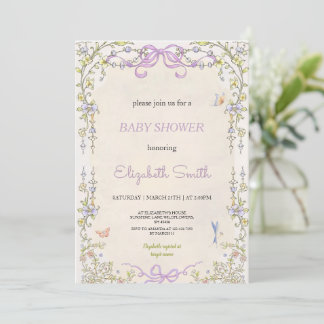Floral purple babyshower party invitation inbjudningar