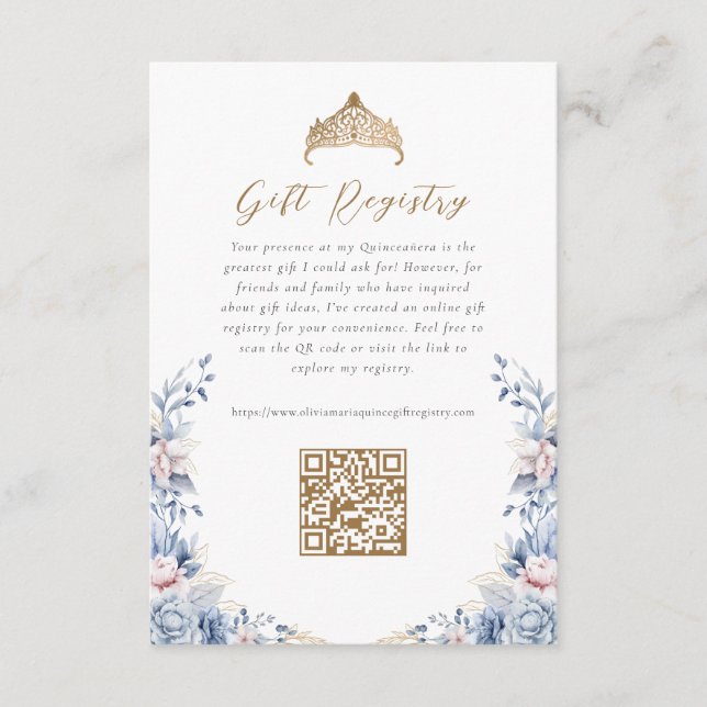 Floral Quinceanera Gift Registry Tilläggskort (Framsida)