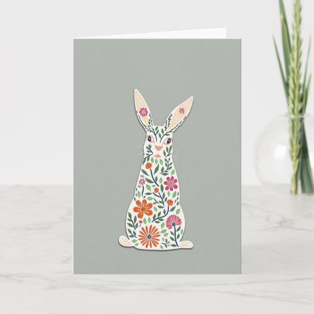 Floral Rabbit Art Card Kort (Framsida)