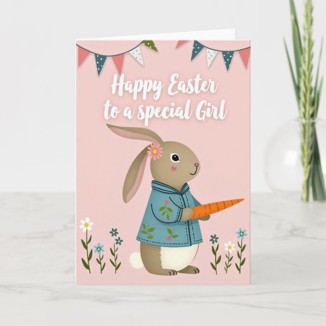 Floral Rabbit Springtime Season Card Kort (Framsida)