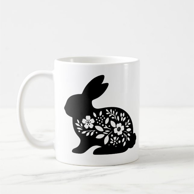 Floral Rabbit Stencil Mug – Cute Bunny Coffee  Kaffemugg (Vänster)