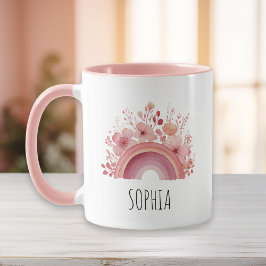 Floral Rainbow Girls Mug Personalised Name Mugg
