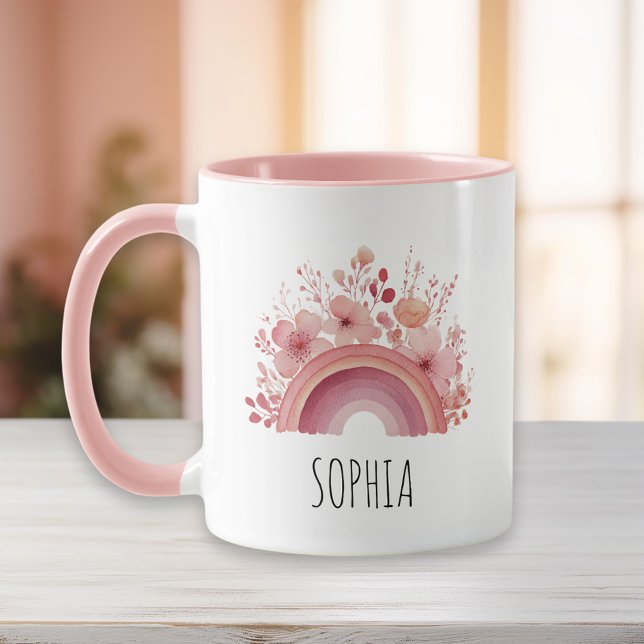 Floral Rainbow Girls Mug Personalised Name Mugg (Skapare uppladdad)