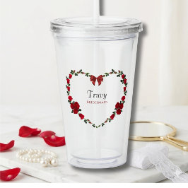 Floral Red Rose Bridesmaid Gift Take Away Mugg