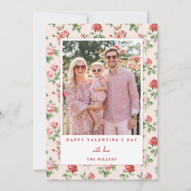 Floral Red Rose Happy Valentine's Day Photo Card Julkort (Framsida)