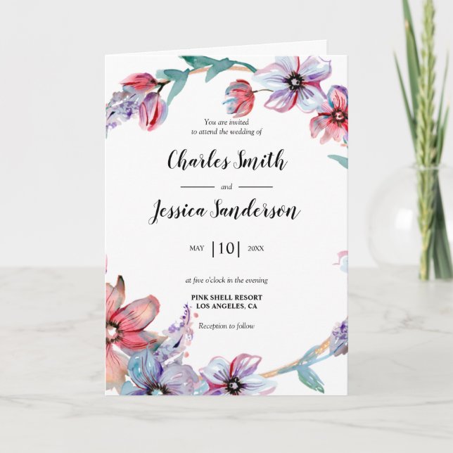 Floral Ring Wedding Invitation Inbjudan (Framsida)