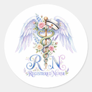 Floral RN Registered Nurse Angel Wings Watercolor  Runt Klistermärke