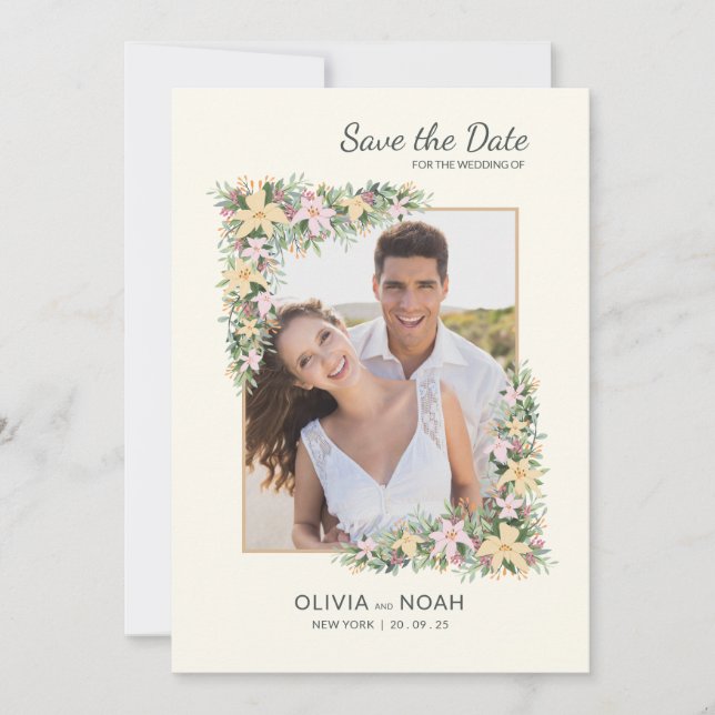 Floral Romance Photo Save the Date Card Spara Datumet (Framsida)