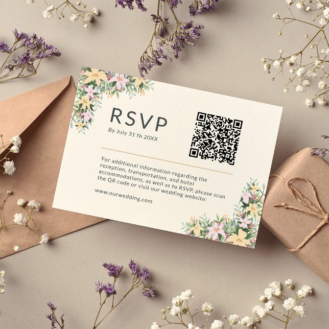 Floral romantic wedding Website RSVP QR Code Tilläggskort (Skapare uppladdad)