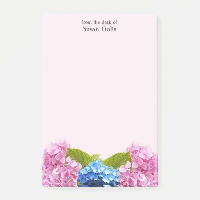 Floral Rosa Hydrangea Hem Kontor  Post-it Block (Framsida)