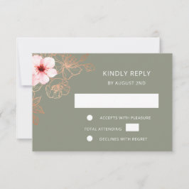 Floral Rose Gold Wedding RSVP OSA Kort