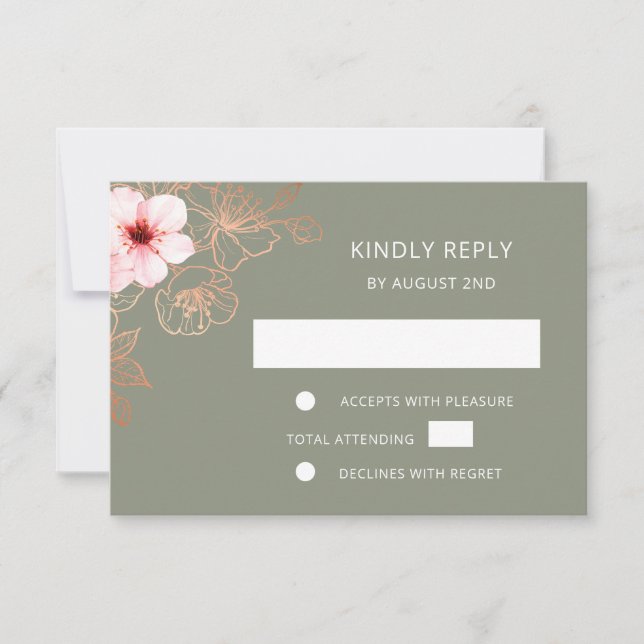 Floral Rose Gold Wedding RSVP OSA Kort (Framsida)