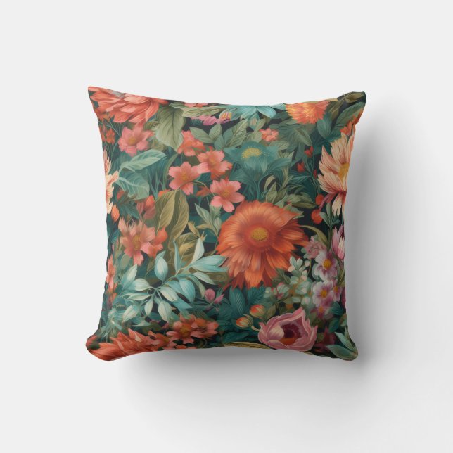 floral rose tropical dark vibrant interior kudde (Framsida)