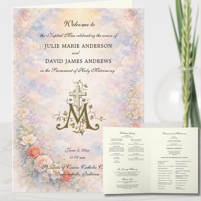 Floral Roses Catholic Wedding Mass Program (Skapare uppladdad)