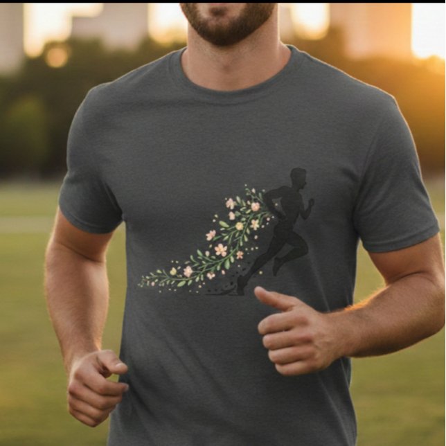 Floral Runner Silhouette Aesthetic Flower Design  T Shirt (Move in Style, Bloom Today)