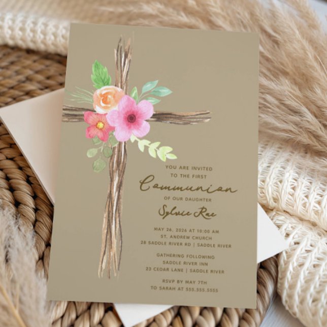 Floral Rustic First Communion Invitation Inbjudningar (Skapare uppladdad)