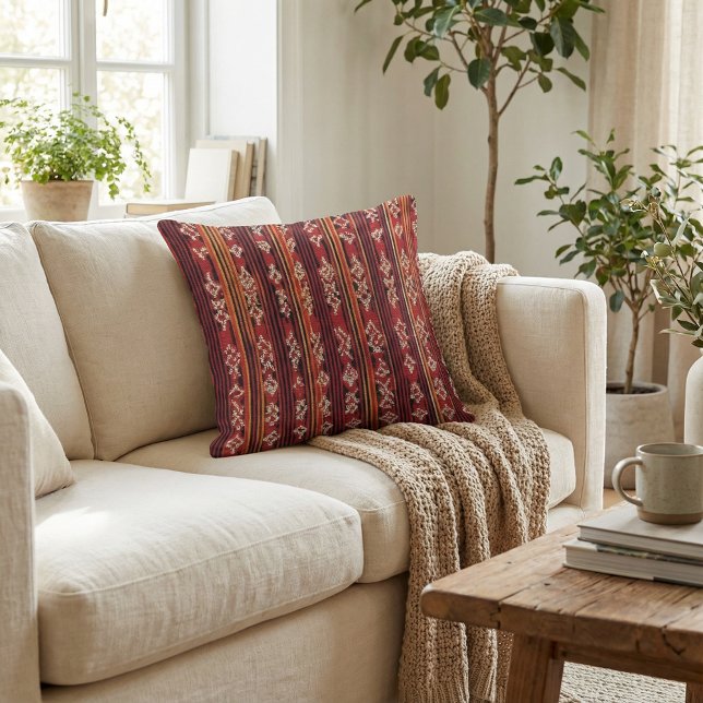 Floral rustic geometric botanical boho pattern kudde (Skapare uppladdad)