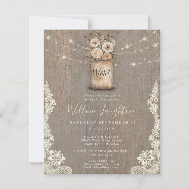 Floral Rustic String Light Bridal Shower Invite (Framsida)