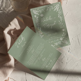 Floral Sage Green Botanical Fun All In One Wedding Inbjudningar