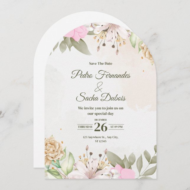 Floral Save The Date Invitation | Elegant Wedding  Inbjudningar (Fram/baksida)