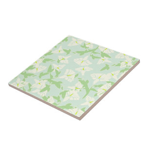 Floral Seafoam Green And White Spring Tile Kakelplatta