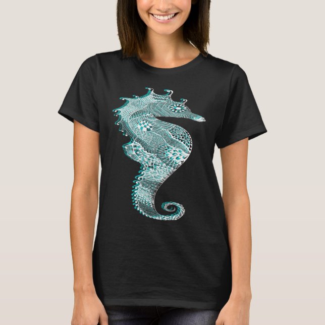 Floral Seahorse Nautical T Shirt (Framsida)