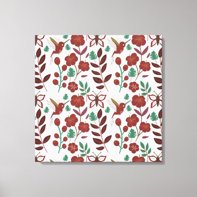 Floral seamless pattern birds and butterflies canvastryck (Framsida)