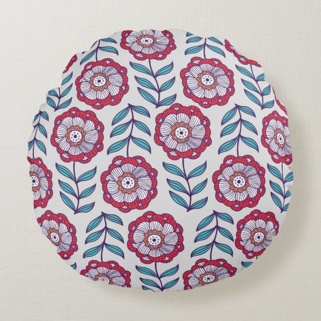 Floral seamless pattern, endless texture with flow rund kudde (Framsidan)