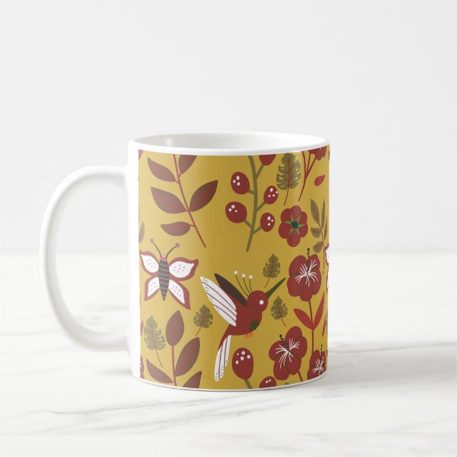 Floral seamless pattern flowers, butterfly, red kaffemugg (Vänster)