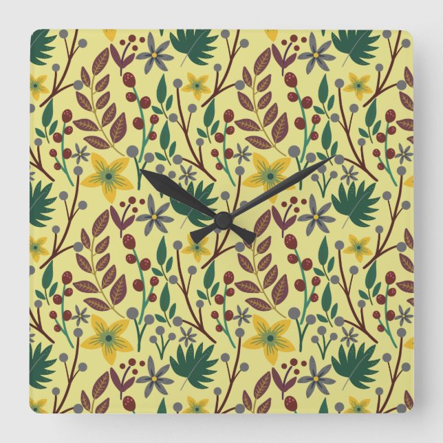 Floral seamless pattern flowers, leaves, branches fyrkantig klocka (Framsida)