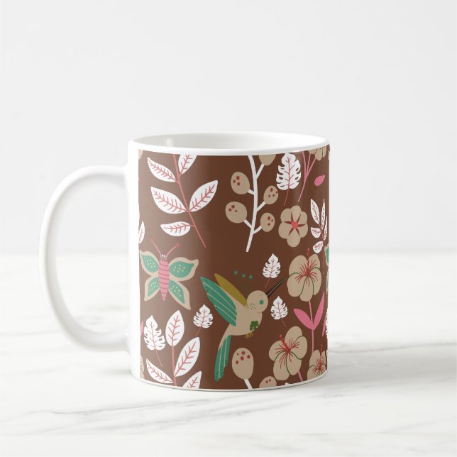Floral seamless pattern flowers, leaves, butterfly kaffemugg (Vänster)