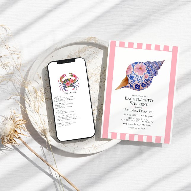 Floral Seashell Coastal Beach Bachelorette Weekend Inbjudningar (Floral Seashell Coastal Beach Bachelorette Weekend Invitation)
