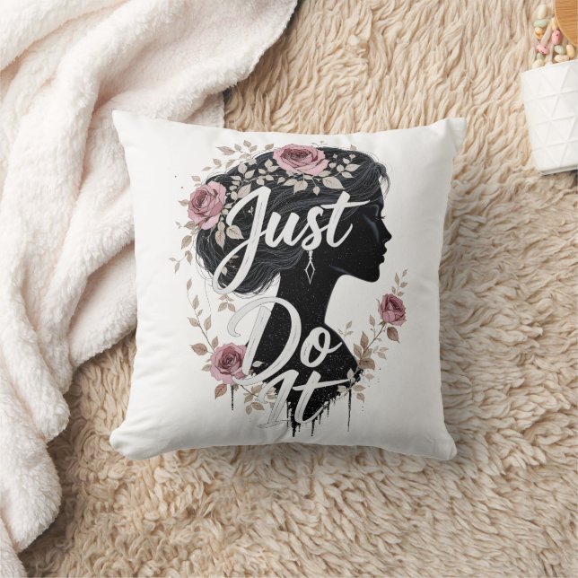 Floral Silhouette Just Do It on Throw Pillow Kudde (Filt)